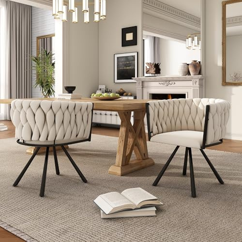 Merax Drehstuhl 2er Set, Moderne Esszimmerstuhl aus Samt, Armlehnstuhl Drehbar mit Metallbeinen, für Esszimmer, Wohnzimmer, Schlafzimmer, Beige