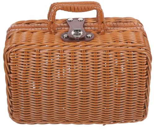 VANZACK Box Aus Rattanimitat Picknickkorb Aus Rattan Retro-weidenkoffer Geflochtener Aufbewahrungskorb Aufbewahrungsbehälter Aus Rattan Koffer Aus Rattanimitat Geflochtener Korb Mit Griff