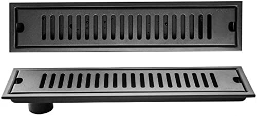 Desagüe de ducha lineal con colador de pelo SUS304, rectangular, cubierta extraíble, ideal para cocina, baño, garaje, sótano, color negro, 80 cm