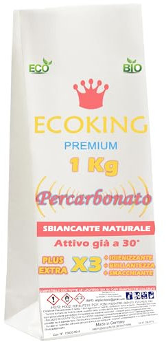 ECOKING Percarbonato di Sodio Puro – Smacchiatore Bucato Ecologico, Sbiancante e Igienizzante Naturale, Attivo già a 30°. Percarbonato di sodio per Bucato e Casa - Busta da 1 kg