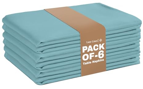 LANE LINEN Cool Blue Napkins Cloth Set of 6-20 x 20 Inch Polyester Fabric - Durable, Washable & Reusable Dinner Napkins with Hemmed Edges - Classy & Versatile Napkins for Everday Use