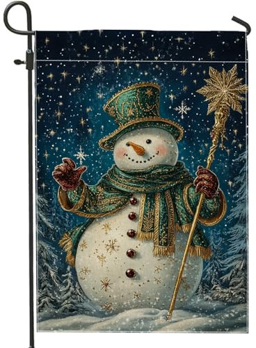 Bandiera da giardino con pupazzo di neve nel paese delle meraviglie invernale, bandiera blu per le vacanze, decorazione natalizia su entrambi i lati, per giardino e prato esterno, 30,5 x 45,7 cm