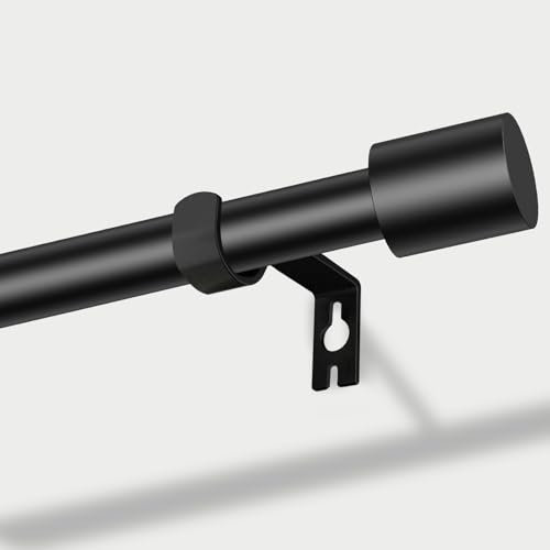 Gardinenstange Schwarz Matt 76-280 cm Gardinenstange mit Noppen mit Halter Beschlag-Set aus Edelstahl Ø 16 mm verstellbar Deko für Schlafzimmer Balkon