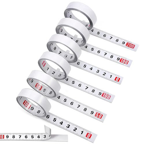 Zeawavsl Metro A Nastro Autoadesivo, Confezione da 6 Nastri Graduati 1m/2m Metro A Nastro Bianco Autoadesivo Per Misurare Oggetti Verticali Come Banchi da Lavoro (Avanti, Indietro, Centrato)