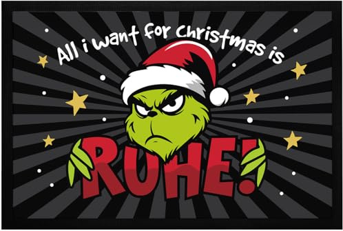 MoonWorks® Fußmatte Weihnachten Grinch Ruhe Anti Weihnachtsdeko Weihnachtsmuffel rutschfest & waschbar Schwarz 60x40cm