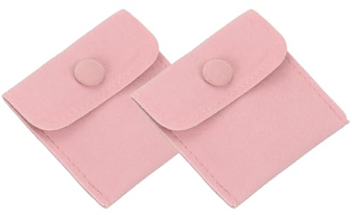 PATIKIL 8 x 8 tum smyckepåse, 2-pack sammetspåsar tryckknapp smycken förvaringsväskor presentpåse för örhängen armband halsband ringar klocka, rosa