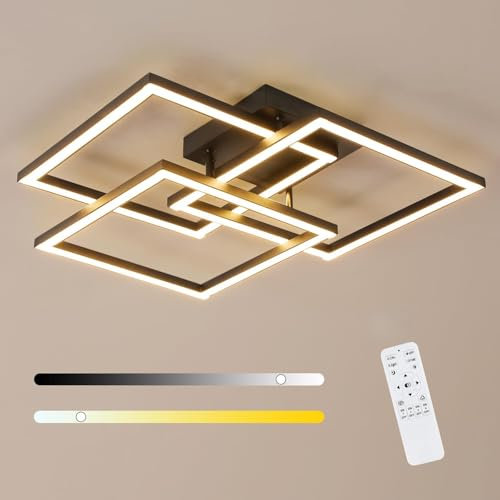 DELIPOP Plafoniera LED Soffitto Dimmerabile, 40W 4500LM Lampada da Soffitto con Telecomando 3000K-6500K, Funzione di Memoria, Quadrata Lampadario Moderno per Soggiorno Camera da Letto Cucina, Nero