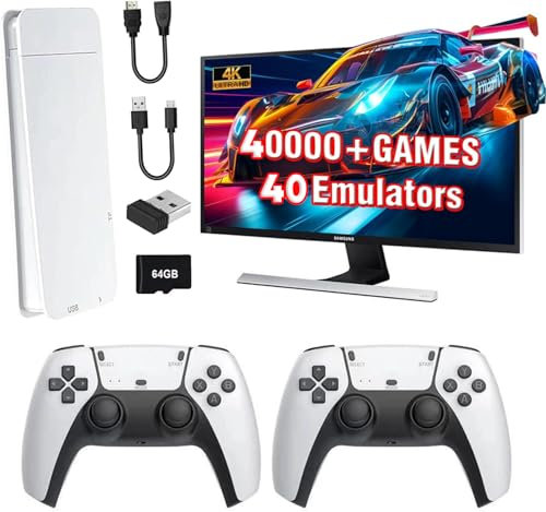 Retro Games Console, Android TV Stick with Built-in 40+ Emulators, 40,000+ Games, 4K HDMI Output, and 2.4GHz Wireless Controllers, Plug and Play Video Games, Watch TV and Play Games (White)