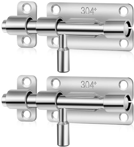 Set di 2 bulloni per serratura della porta, in acciaio inox, con lucchetto, chiavistello scorrevole per cancelli in legno, serrature per porte per bagno, camera da letto, giardino, capannone, garage