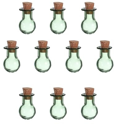 sourcing map 10 mini botellas de vidrio colgantes, 0.3 g/0.5 ml, tarros de vidrio pequeños con tapones de corcho, botellas de deseos para manualidades, fiestas, bodas, regalos, color verde