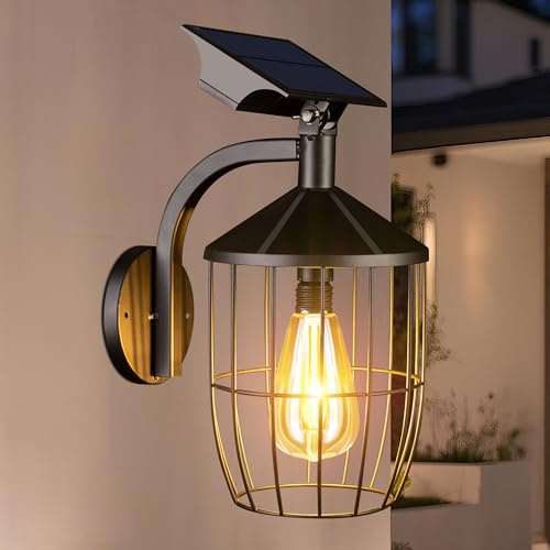 Faroles solares de pared para exteriores, luces de porche de metal impermeables de 11.4 pulgadas para exteriores, aplique de pared solar exterior para casa, garaje, puerta delantera, decoración de