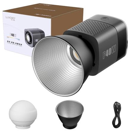 Lampe vidéo LED 40 W COB Bi-Color - 2500 K-6500 K - 11500 lux - Mode CCT avec charge rapide de type C - Pour photographie et éclairage vidéo