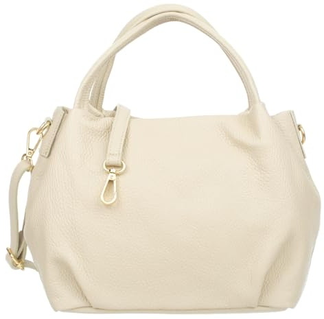 Vera Pelle Bolsa Sac à main en cuir pour femme Beige – Cuir véritable italien – Finitions dorées – Fermeture à glissière – Bandoulière amovible – Sac à bandoulière de ville élégant