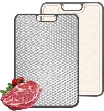 Tabla de cortar de titanio, doble cara de grado médico, GR2 de titanio/paja de trigo PP, tablas de cortar grandes para carne, verduras y frutas