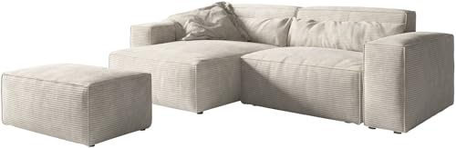 Eckcouch Sirpio XL Cord Beige 270x170 cm Recamiere variabel mit Hocker