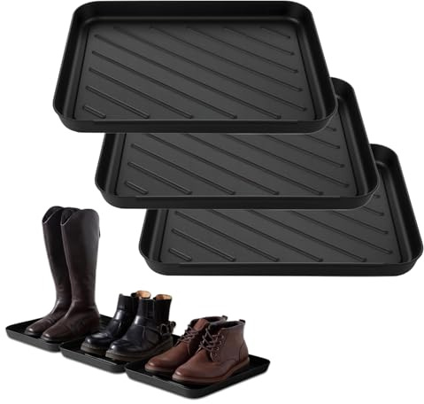 Hanlintk ​Kunststoff-Stiefel- und Schuhmatten-Trays mit erhöhtem Rand – Set aus 3 für Eingangsbereiche, Decks und Patios