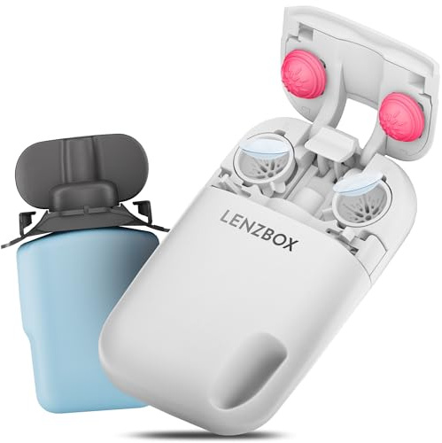 LENZBOX Soft Set inkl. 1x LenzCare - Premium All-In-One Kontaktlinsenbox für weiche Kontaktlinsen, Kontaktlinsenbehälter mit Flüssigkeit, reisetauglich & kompakt, Made in Germany, Farbe Flambé