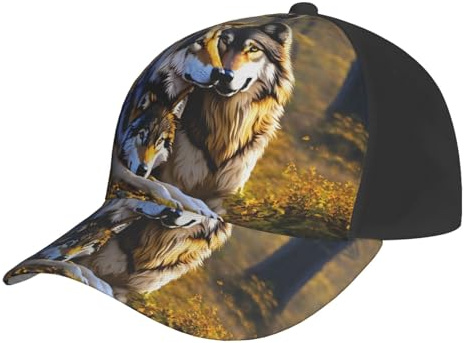 PPHGUT Wolfs Print Comfort Baseball Cap Mesh Stylische Sommermütze Outdoor Sport Reisen Klassisch Vintage Schwarz