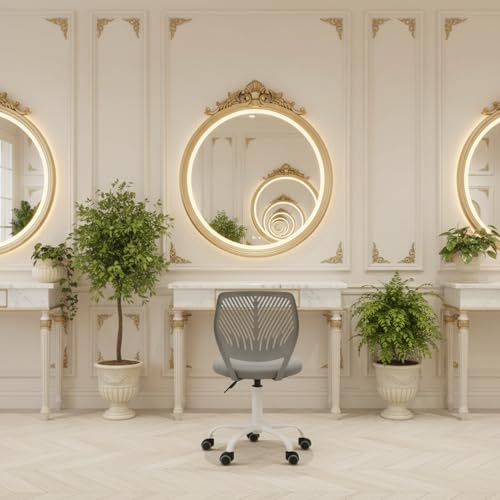 FurnitureR Friseurstuhl ergonomischer Drehstuhl ohne Armlehnen, höhenverstellbar, Netzrückenlehne, Metallfuß mit Rollen, 38x40cm Sitz, belastbar 130kg, für Salon & Spa, Dunkelgrau