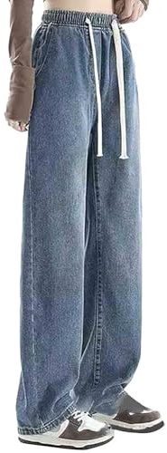 Generisch Jeans MäDchen Damen Baggy Stretch Jeans Weites Bein Casual Jeanshosen Boyfriend Jeanshose Leichte Cargo Schlupfjeans High Waist Denim Hose