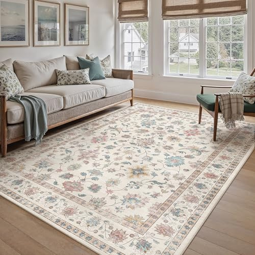 PureCozy Vardagsrumsmatta 160x230cm Sovrum Tvättbar i Tvättmaskin Stora Mattor Vardagsrum Kontor Modernt Blommigt Korthårig Antiskid Matta, Multifärg