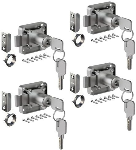 Möbelschloss Set, 22mm Zylinder-Möbelschloss, Druckguss-Edelstahl Schrankverschluss mit Kupferschlüssel, Sicherheitsschloss für Schränke (4 Stück Unterschiedliche Schlüssel 22mm)