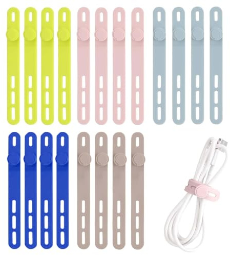 20 Pezzi Fascette Riutilizzabili, Fascetta Cavi in Silicone, Fascette Fermacavi Riutilizzabili, Fascia Elastica per Cavo in Silicone, Organizer Multiuso per Cavi per Casa Cucina Ufficio Scuola