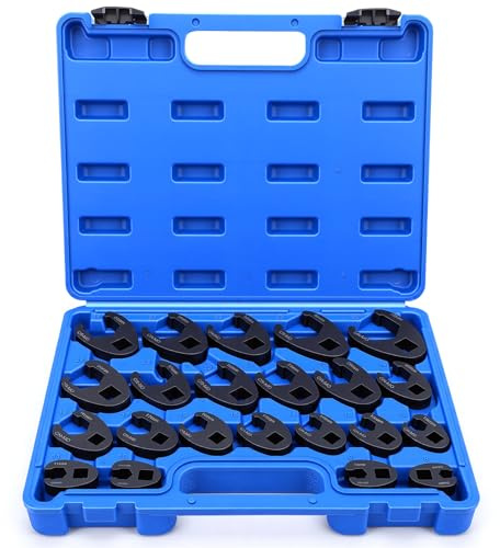 Crowfoot Ensemble de Clés, 22 Pièces Ensemble de Clé à Fourche à Emmancher 1/2 3/8, Entraînement Extérieur Carré Clé, 8-32mm Drive Métrique Coffret de Douilles à Tuyauter, Clé à Écrou Évasé
