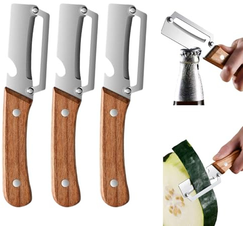 Multifunctional Vegetable Peeler for Kitchen, 2-in-1 Potato Peeler with Wooden Handle and Bottle Opener, Stainless Steel Blade, for Easy Potato, Fruit & Veggie Peeling (3PCS)