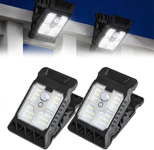 2026 - Luci solari da esterni, con clip e sensore di movimento, luce LED portatile per esterni, clip regolabili, per recinzioni, pareti, garage, ombrelloni da terrazza (2 pezzi)