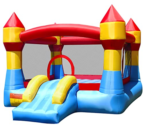 COSTWAY Hüpfburg mit Rutsche und großem Sprungbereich, Kinder Springburg für Indoor & Outdoor, inkl. Tragetasche, Reparaturset, 370 x 280 x 230 cm