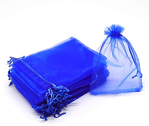 Bezall Organza-Beutel mit Kordelzug, transparent, für Hochzeit, Geschenkbeutel, Schmuck, Weihnachten, Süßigkeitenbeutel, Königsblau, 50 Stück