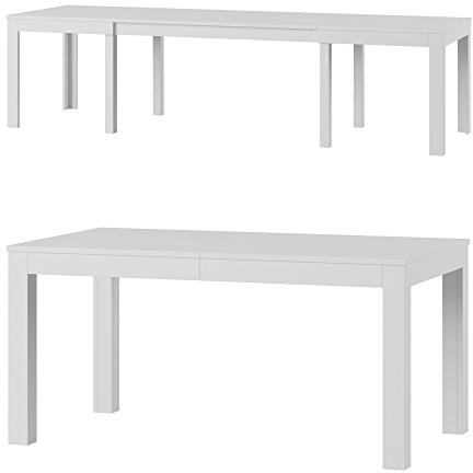Furniture24 Tisch Küchentisch Esszimmertisch Esstisch WENUS Ausziehbar 160-300 cm (Weiß Matt)