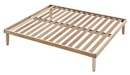 Evergreenweb ✅ Styv ribbotten, 140 x 195 cm, höjd 35 cm, av bokträ, ortopedisk, 5 avtagbara ben, förstärkt dubbelstruktur, lämplig för alla sängar och madrasser | Modell ORANGE
