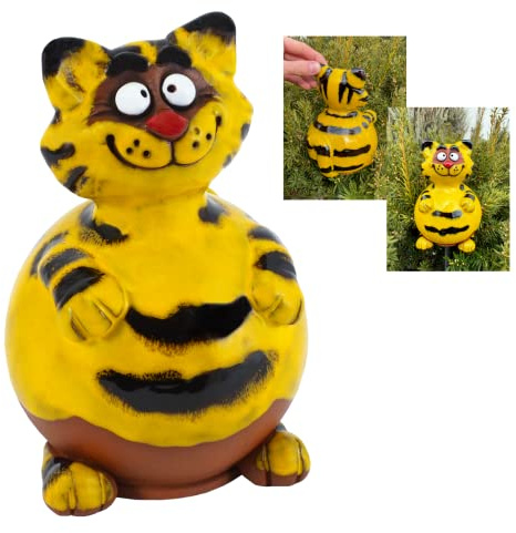 Midene Gartenstecker Keramik Handgefertigt - Gartendeko für Draußen Wetterfest - Garten Deko Keramik - Gartenfiguren & Gartenstatuen - Katze GKR12Y