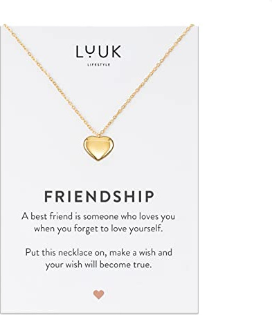 LUUK LIFESTYLE Damen Halskette mit Anhänger und HAPPINESS Spruchkarte, Edelstahl, 50cm verstellbar, wasserfest, Geschenk für Freundin, Frau, beste freundin, Glücksbringer, Silber|Gold|Roségold