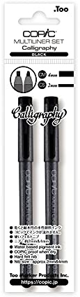 Multiliner svart kalligrafiset, ritpennor med kilspets 2 och 3 mm, vattenbeständigt pigmentbläck i svart, för rita, bokstäver och kalligrafiskt skrivande