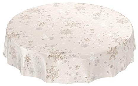ANRO Wachstuchtischdecke Wachstuch Wachstischdecke Tischdecke Weihnachten Schneeflocken Beige 140 cm (Rund) Schnittkante
