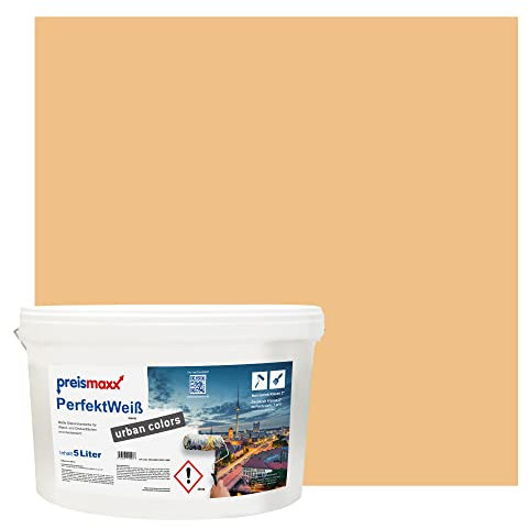 Preismaxx Perfektweiß urban colors, bunte Wandfarbe, gelb, ockergelb, ochre yellow 5L, Innenfarbe, hohe Deckkraft Klasse 2, matt