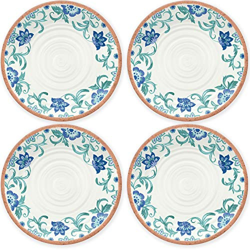 Auntie Morags Rio - Juego de 4 platos de melamina, plástico, barbacoa, diseño floral, color turquesa