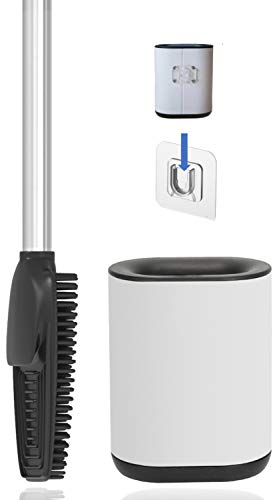 arteneur Escobillero 3 en 1 de Silicona con escobillero y Soporte de Pared, Mango Largo de acero Inoxidable e higiénico con láminas y rascador, Juego de escobilla para baño y Aseo de Invitados