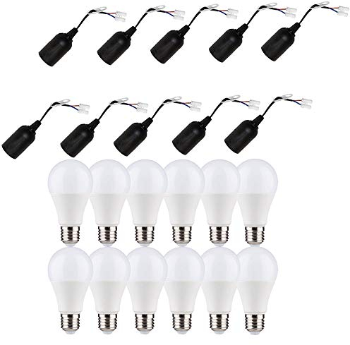 NCC-Licht 10 x Baufassung Lampenfassung Renovierfassung E27 schwarz mit Steckklemme + 12 x LED Birne A60 9W E27 matt 820lm