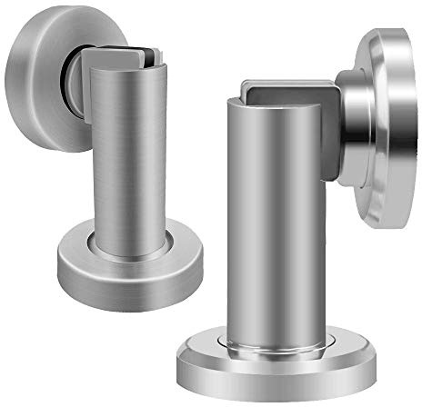Magnetischer Türstopper, Edelstahl-Türstopper, Chrom-Türschnäpper, 2 Stück, robuster Türstopper mit Magnet, Wandmontage, Bodenmontage, Zuhause, Büro, gewerbliche Nutzung, gebürstetes Nickel