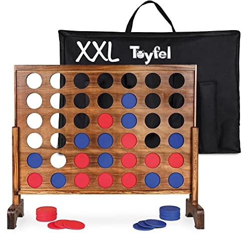 Toyfel Vier Gewinnt Spiel XXL Holzspielzeug Groß – Spielklassiker 4 Gewinnt aus FSC® Holz Indoor & Outdoor Spiele – Premium Gesellschaftsspiel für Erwachsene & Kinder ab 4 Jahren – Ace
