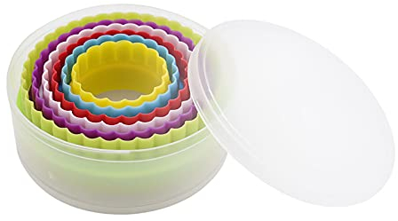6PC Double Sided Round Fluted Scalloped Cookie Cutter Set, Circle Pastry Moulds for Baking, Round Biscuit Cutters, Kitchen Supplies for Kids, Plastic Non Stick Cutters for Baking - by TRIXES