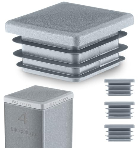 EMFA Lamellenstopfen 60x60 mm Grau für Vierkantrohre, 4 Stück | Rohrstopfen, Vierkantstopfen, Rohrabdeckung, PE-Kunststoff
