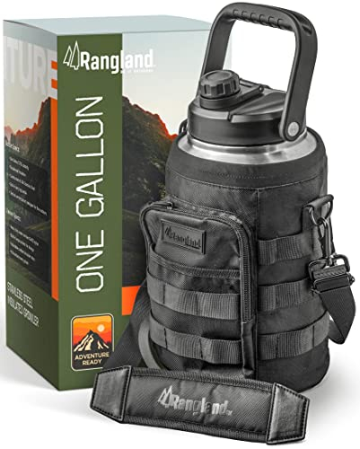 RANGLAND Isolierte 3,5 Liter Wasserflasche mit Hülle, Edelstahl, breite Öffnung, Growler mit taktischer Tragetasche, Isolierung für heiße/kalte Getränke (3,6 l)