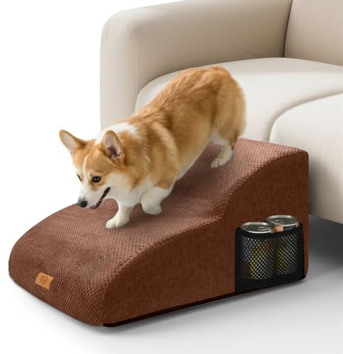 MASTERTOP Escaliers pour Chiens à 2 Marches Étendus en Mousse, Échelle Large pour Animaux de Compagnie, Escaliers Chien Antidérapant pour Animal Âgé/Blessé avec Housse Amovible et Lavable (Marron)