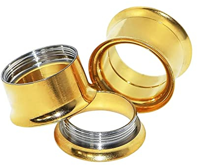 Homxi 2er Set Ohr Tunnel Flash 8mm,Ohrringe Chirurgenstahl Plug Ohr Tunnel Herren 0G Gold Hoop Flesh Tunnel Set Gold