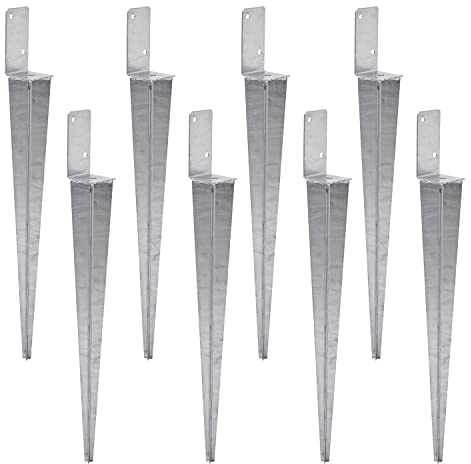 TRIBECCO 8 soportes universales para postes, para clavar, L, galvanizados en caliente, manguito de impacto, manguito de suelo, ancla, acero plateado (8, 70 x 700)